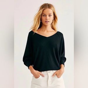 NEW Free People Santa Clara Oversized Thermal Top Black